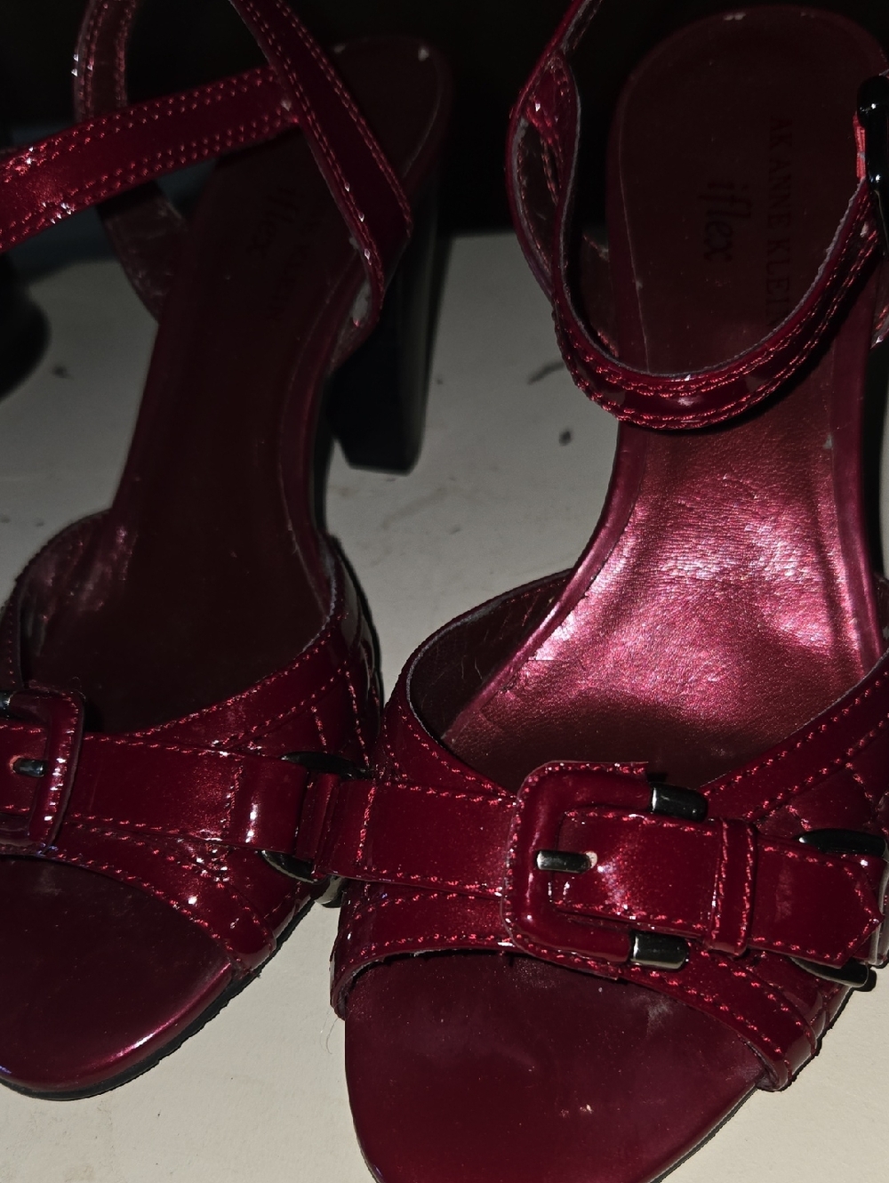 Anne Klein Deep Red Patent Leather Strappy Sandals